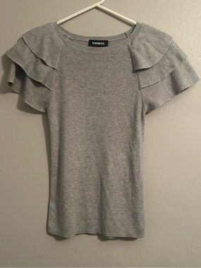 Express Short-Sleeve Ribbed Knit Top with Layered Ruffles